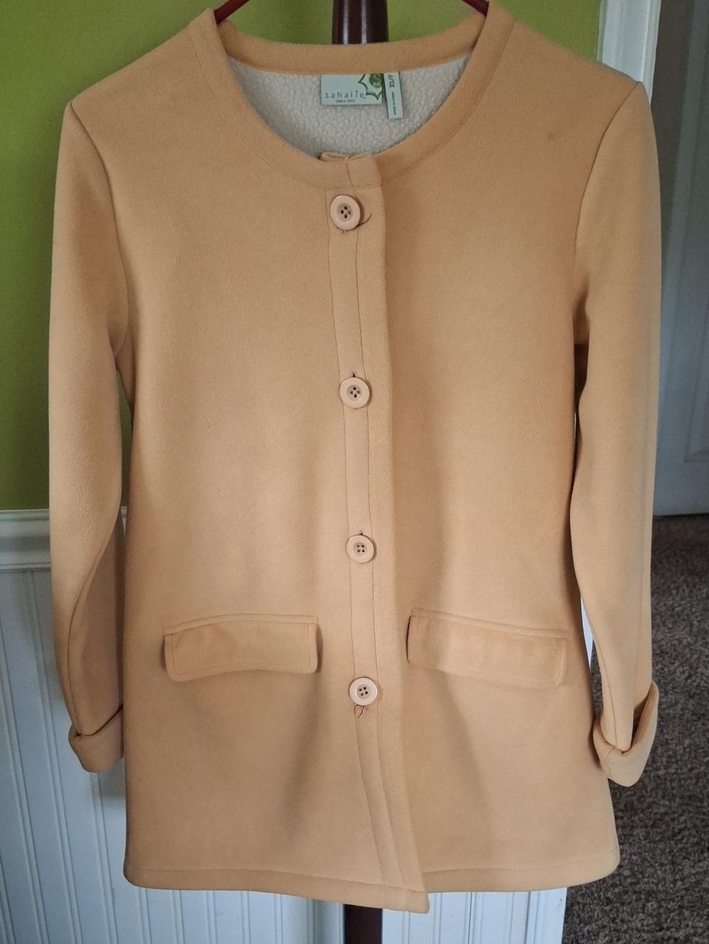 sahalie Light Peach Button-Front Pea Coat